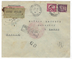 17 - 11 - 1934 - Env. RECC.  étiquette "Service Accéléré " + TRANSPORTE PAR AVION  De Saigon Pour Hanoï - Poste Aérienne
