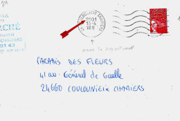 Curiosité Sur Lettre SECAP Lignes Ondulées O= 24 Coulounieix Chamier Le Millésime 2001 Est Inverser Avec L'heure 18H - Briefe U. Dokumente