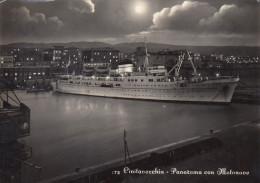 CARTOLINA  CIVITAVECCHIA,LAZIO-PANORAMA CON MOTONAVE-SPIAGGIA,MARE,VACANZA,BARCHE A VELA,BELLA ITALIA,VIAGGIATA 1958 - Civitavecchia