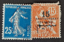 France 1907 N°140+Maroc  Ob Tresors Et Poste En Rouge - Usados