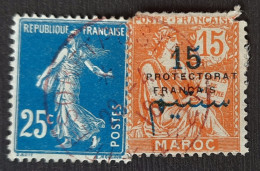 France 1907 N°140+Maroc  Ob Tresors Et Poste En Rouge - Oblitérés