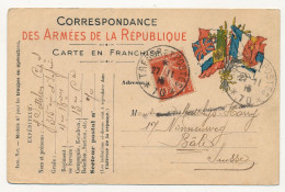 Carte FM Officielle 8 Drapeaux (Stern) - Affranchissement Gratuit 10c Semeuse, Pour Bâle, Trésor Et Postes 70 - 1915 - Covers & Documents