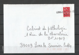 FRANCE ROULETTE N°3743 OBLITEREE  ANNULATION PAR CACHET LONS LE SAUNIER 39-0060 SUR LETTRE. - 2004-2008 Marianne Van Lamouche