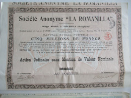 Société Anonyme La Romanilla - Tournai - Action Ordinaire - 1920 - Mines