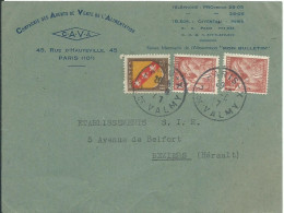 FRANCE CARTE PRIVEE 3F50 ( DONT BLASON ) PARIS POUR BEZIERS ( HERAULT ) DE 1947 LETTRE COVER - 1939-44 Iris