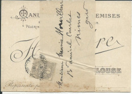 FRANCE CARTE DE VISITE SOUS BANDE 1c TOULOUSE POUR NIMES ( GARD ) DE 1907 LETTRE COVER - 1900-29 Blanc