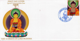 FDC Bhutan 2014 12 Deeds Of Lord Budha - Buddismo