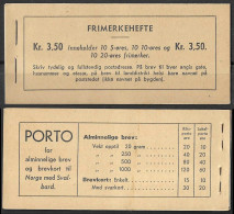 NORWAY, 1941, Booklet 20B H, 3.50 Kr, 5, 10, 20 Normal Very Fine, Rare Item, Postfris - Markenheftchen