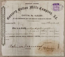 BRITISH INDIA 1896 GOOSERY COTTON MILLS COMPANY LIMITED.....SHARE CERTIFICATE - Textile