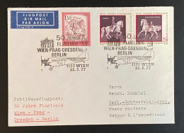 Österreich 1977 Jubiläumsflug Wien - Prag - Dresden - Berlin Sonderstempel Buntfrankatur Ankunftsstempel Berlin - Primi Voli