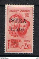 OCCUPAZ. JUGOSLAVA  DELL' ISTRIA:  1945  SOPRASTAMPATO  -  £.5/2,50  CARMINIO  S.G. -  A. DIENA + LONGHI  -  SASS. 33 - Yugoslavian Occ.: Istria