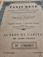 Taxis René S.A. - Action De Capital De 10.000 Frs - Bruxelles Déc. 1961. - Automovilismo