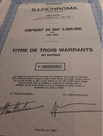 ILLOCHROMA S.A. - Emprunt De BEF 5.000.000 5 % 1991-2001 - Titre De 3 Warrants Au Porteur - Uccle 1991. - Banque & Assurance