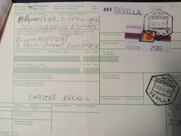Sevilla Boletin De Expedición Paquetes Postales A Francia 1993 Mat. Avión Certificado 2585 Ptas. De Franqueo!! - Timbres De Distributeurs [ATM]