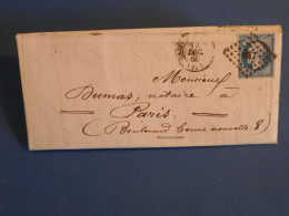 BZ1 FRANCE   BELLE  LETTRE 1860 CASTRES   A  PARIS +N°14 + AFF. INTERESSANT ++ - 1853-1860 Napoleone III