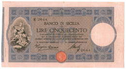 500 LIRE BANCO DI SICILIA BIGLIETTO AL PORTATORE REGNO UMBERTO I 24/12/1897 QBB - Other & Unclassified