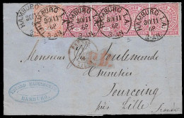 1868 NDP MiF FALTBRIEF ½Gr Mi. 31,1Gr(4) Mi.4 HAMBURG N. TOURCOING, FRANKREICH - Covers & Documents