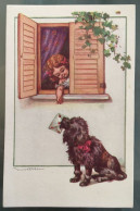 RARE - Carte Illustrée V. Castelli. Enfant, Chien, Courrier. Circulée 1923 - Castelli