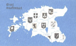 Pocket Calendar, Estonian Land Map And Regions Coat Of Arm, 1990 - Small : 1981-90