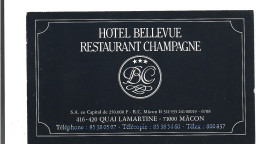 Macon Quai Lamartine Hotel Bellevue Restaurant Champagne Etiquette Visitekaartje Htje - Cartes De Visite