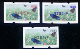 2023 Taiwan - ATM Frama -Purple Crow Butterfly #088 $5.00 /3 Colors Imprint - Machine Labels [ATM]