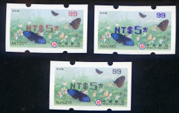 2023 Taiwan - ATM Frama -Purple Crow Butterfly #99 $5.00 /3 Colors Imprint - Machine Labels [ATM]
