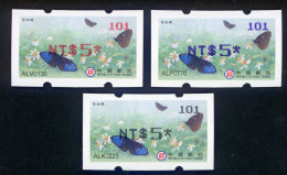 2023 Taiwan - ATM Frama -Purple Crow Butterfly #101 $5.00 /3 Colors Imprint - Automatenmarken [ATM]