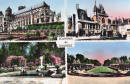 SOUVENIR DE BOURGES, MULTIVUE, LA CATHEDRALE ET LE JARDIN DE L HOTEL DE VILLE, PALAIS J. COEUR COULEUR  REF 10408 STM - Souvenir De...