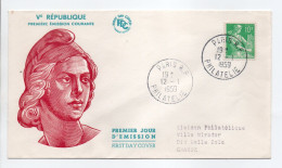 - FDC Ve RÉPUBLIQUE - 10 F. Vert Type MOISSONNEUSE - PARIS 12.1.1959 - - 1957-1959 Mietitrice