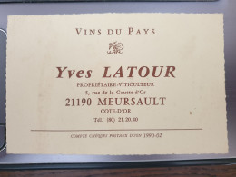 Meursault - Carte De Visite Et Des Prix - Yves Latour, 5 Rue De La Goutte-d'Or - Meursault