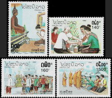 LAOS 1992 Mi 1333-1336 BUDDHISTIC TRADITIONAL VILLAGE LIFE MINT STAMPS ** - Bouddhisme