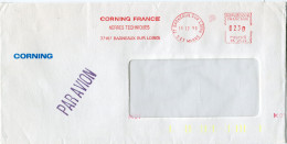 FRANCE LETTRE PAR AVION AVEC OBLITERATION MECANIQUE DEPART BAGNEAUX SUR LOING 14-12-90 AVEC FLAMME CORNING FRANCE VERRES - Vidrios Y Vitrales