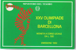 Italy Italia 500 Lire 1992 XXVà OLIMPIADE DI BARCELLONA  Fdc - Set Fior Di Conio