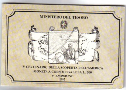Italy Italia 500 Lire 1992 Scoperta Dell'america Fdc - Jahressets & Polierte Platten