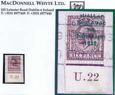 Ireland Westmeath 1922 Thom Rialtas Blue-black Ovpt On 6d Purple Control U22 Imperf Used On Piece - Used Stamps