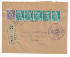 ALBI R. P. Tarn Lettre Recommandée Préfecture Gandon 8 F Emeraude 5 F Violet Yv 883 810 Ob 25 5 1954 - Storia Postale