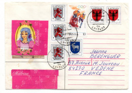 Lettonie---1997 --LIEPAJA  Pour VEDENE --84  (France)-- Timbres  Blason, Bobsleigh  JO ......cachet - Latvia