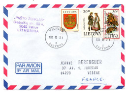 Lituanie---1996 --VILNIUS  Pour VEDENE --84  (France)-- Timbres Blason,costumes,papillon  ......cachet - Lituanie