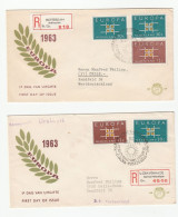 Pair 1963 Reg EUROPA FDCs Netherlands Stamps Cover Fdc - 1963