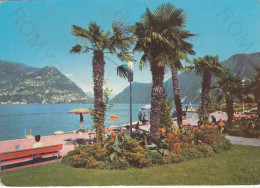 CARTOLINA  PARADISO-LUGANO,TESSIN,SVIZZERA-LUNGOLAGO E MONTE BRE-BOLLO STACCATO-VIAGGIATA 1970 - Paradiso