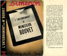 PRESSES De La CITE - POLICIER - L'ENTERREMENT De MONSIEUR BOUVET - (1949 ) Par Georges SIMENON - Simenon