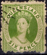 1862-67 Six Pence 6d Apple-green (No Wmk Perf 13 Rough Perfs) (#2)  SG 26 Cat £15.00 - Used Stamps