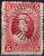 1882 Five Shilling 5/- Rose SG 159 (W10 Thick Paper) GENUINE POSTAL Cancellation. Cat £40 FU - Oblitérés