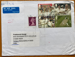 GREAT BRITAIN 2017, COVER USED TO INDIA, ASHES CRICKET ENGLAND WINNER 2005, 4 DIFF STAMP QUEEN, SWAYTHLING SOUTHAMPTON C - Briefe U. Dokumente