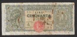 Italia - Banconota Circolata Da 50 Lire "Italia Turrita" P-74 - 1944 #17 - 50 Liras