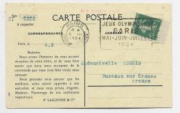 FRANCE SEMEUSE 10C VERT CARTE MAGASINS PRINTEMPS MEC FLIER JEUX OLYMPIQUES PARIS 6.III.1924 GARE SAINT LAZARE - Summer 1924: Paris