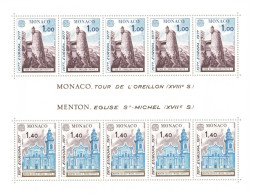 Monaco - Blocs MNH * - 1977 - Monaco Tour De L'oreillon XVIIIe S. - Menton église Saint Michel XVIIe S. - Blocks & Sheetlets