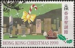 HONG KONG 1990 Christmas - $5 - Candy Stick With Bow And Hong Kong Skyline FU - Usados