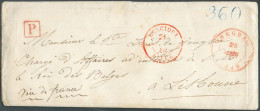 Enveloppe Avec Contenu D'ISEGHEM le 20 Juin 1849 Vers Lisbonne (Portugal) Par 'Voie De France' + Griffe Encadrée Rouge P - 1830-1849 (Belgique Indépendante)