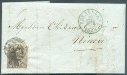 N°1 - Epaulette 10 Centimes Brune, TB Margée, Obl; P.24 Sur Lettre De BRUXELLES Le 10 Juillet 1850 Vers Ninove.  Belle F - 1849 Epaulettes